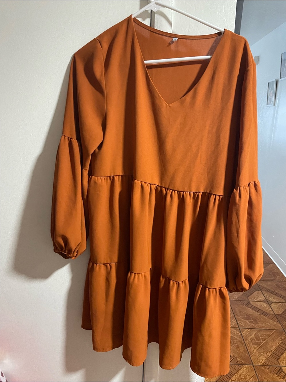 Women's V-Neck Tiered Dress in Burnt Orange